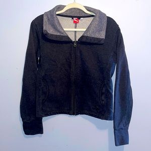 Puma Gray Collar Full Zip Thumbhole Fitted Sweatshirt Women's Large